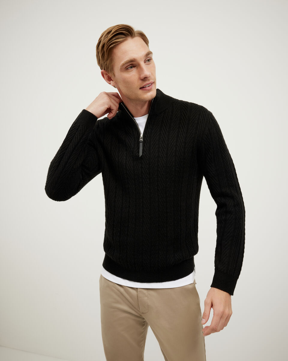Herringbone Half-Zip Knit, Black Herringbone Half-Zip Knit, Black, hi-res